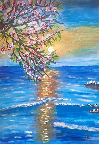 Sunset on the waves
